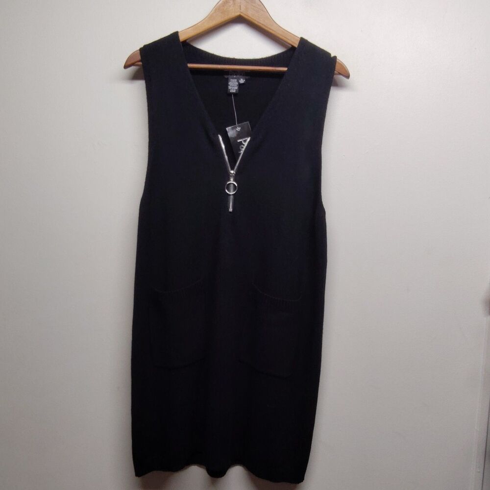 Papillon Sweater Mini Dress Women XL Black Knit Sleeveless New V-Neck Casual